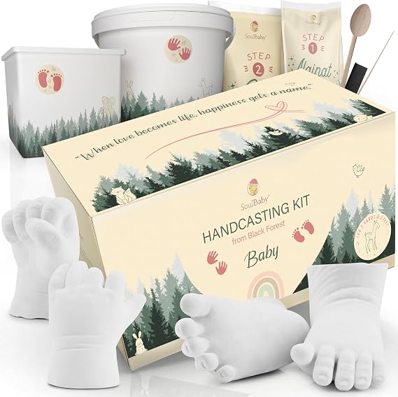 SOULBABY Plaster Cast Hand and Foot [4 Imprints] I 100% Made in Germany I Gift Birth Boy & Girl Footprint & Handprint (Plaster Cast Set Hand and Foot)
