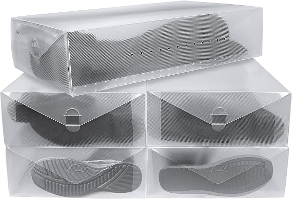 Greenco Clear Foldable Shoe Storage Boxes, 5 Pack - Stackable Heavy Duty Plastic Boot Storage Box, Perfect for Apartments, Small Spaces, and College Dorm Rooms, Shoe Box and Boot Organizer