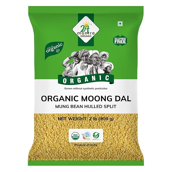 24 Mantra Organic Moong Dal 2 lb Yellow Mung Dal |Source of Protein, Amino Acids & Folic Acid | Low GI Dal for Healthy Nutrition & Easy Digestion| USDA certified
