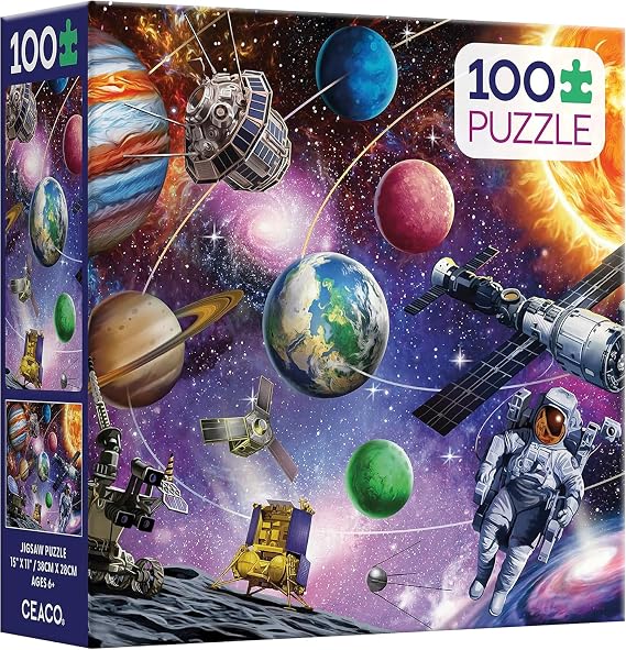 Ceaco - 100 Piece Space Jigsaw Puzzle for Kids Ages 6-8 | Made in USA, Recycled Puzzle Board, Finished Size 11 x 15 in, Fine Motor Skills, Educational Giftable