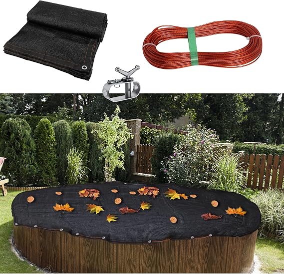 35 ft x 35 ft Square Pool Leaf Nets for 33ft Round Pool Cover, Above-Ground Swimming Pools Covers, Mesh Pool Leaf Net Cover with Rope, Universal Winter Autumn Summer Pool Safety Cover, Black