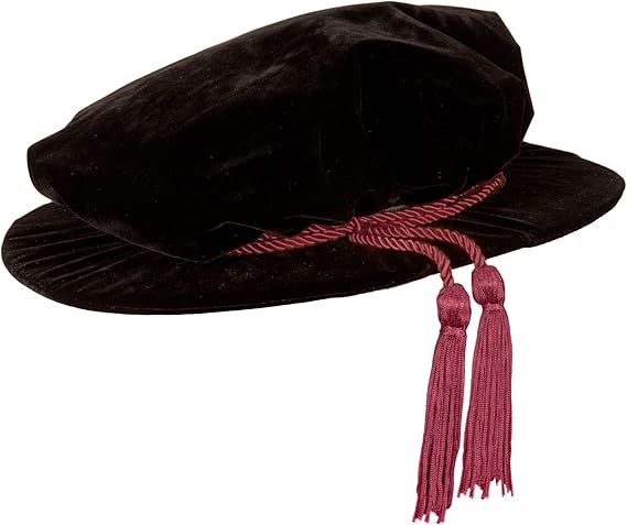 PhD/Doctoral Tudor Bonnet (Medium (Circumference less than 60cm), Black (Maroon Cord))