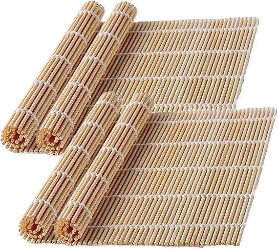Sushi Rolling Mat 4 Pack, Premium Natural Bamboo Sushi Mats, Reusable & Eco-Friendly Sushi Roller, Perfect for Homemade Maki Sushi, Futo Rolls, Hand Rolls & Kitchen DIY
