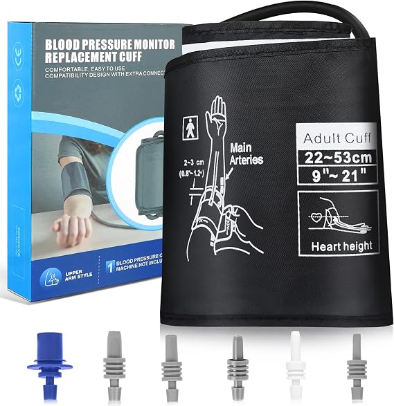 Universal 9"-21" Blood Pressure Replacement Cuff - Wide-Range Fan-shape Design Better Fits M/L/XL X-Large Big Arms, 6 Sizes of Connectors Compatible with Omron and Other Brands BP Monitors (Cuff Only)