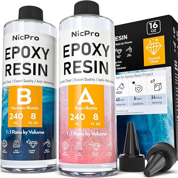 Nicpro 16 Ounce Crystal Clear Epoxy Resin Kit, Food Safe Resin