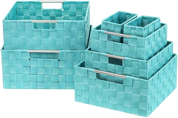 Sorbus Baskets for Organizing, 7-Piece Hand-Woven Storage Set (Aqua)