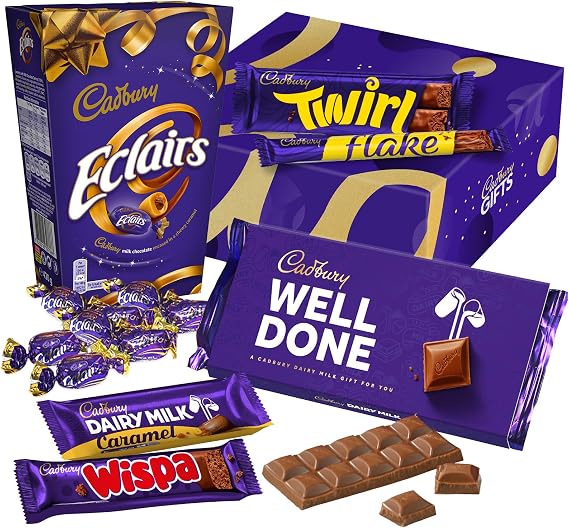 Cadbury "Well Done" Chocolate Gift - Full Size Cadbury Chocolate Bars including Flake, Caramel, Twirl, Dairy Milk and More. Congratulations, Graduation