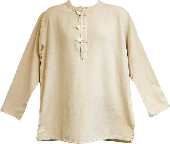 Yak & Yeti Mens Tunic Muslin Cotton Button Loop Closure, Mandarin Collar