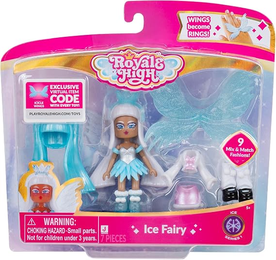 Royale High 3 Inch Ice Fairy Fashion Doll - 1 Figure with 9 Fashion Accessories - Virtual Item Code Included - Series 1 - Ages 5+