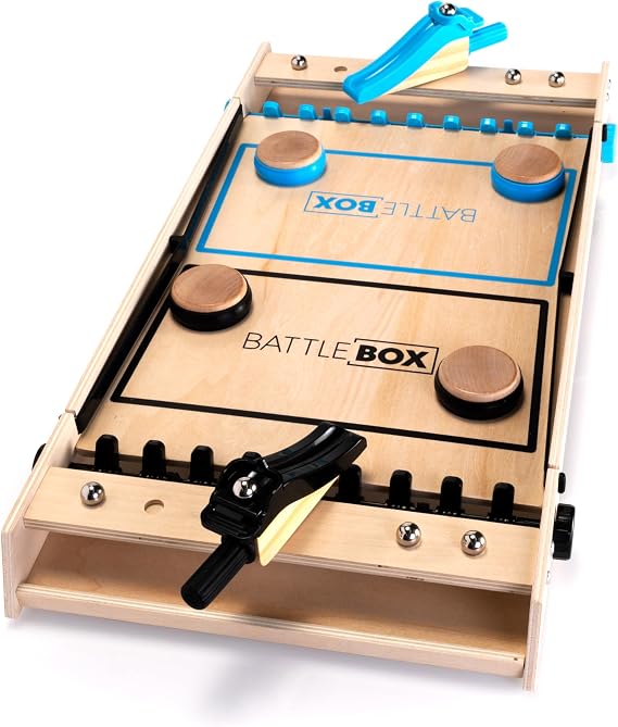 Fat Brain Toys Battle Box Marble Games, Targeting Aiming Tabletop Wooden Game for Kids & Tweens Ages 8-12