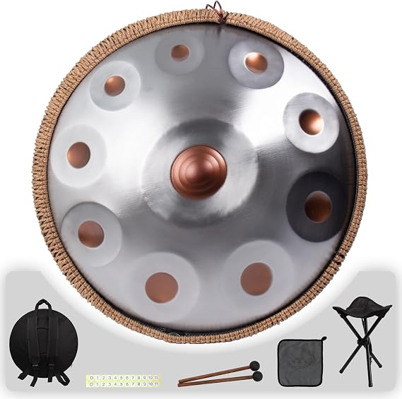 Handpan 19 inch D Minor Kurd Handpan 10 Notes Handpan Drum Instrument for Professional Performance, 432HZ Sound Handpan Drums for Adults