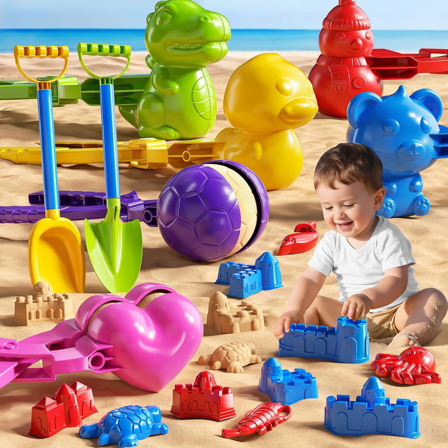 Kids Beach Sand Toys Set for Kids 3 4 5 6 7 Years Old, 20 Pieces Outdoor Sandbox Toys with Shovels, Molds, Outdoor Tool Kit for Toddlers, Boys and Girls 3-5