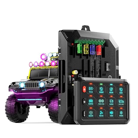 12 Gang Switch Panel, Multifunction Touch Control Switch Panel, LED Panel Box Electronic Relay System Switch Box, Switch Pod, 12-24V Switch Panel for Offroad Truck UTV Boat, Waterproof, Acc Wired