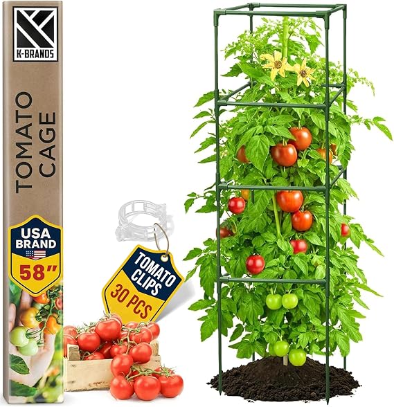 1 Pack 58" Square Tomato Cages for Garden - Large Tomato Trellis Stakes