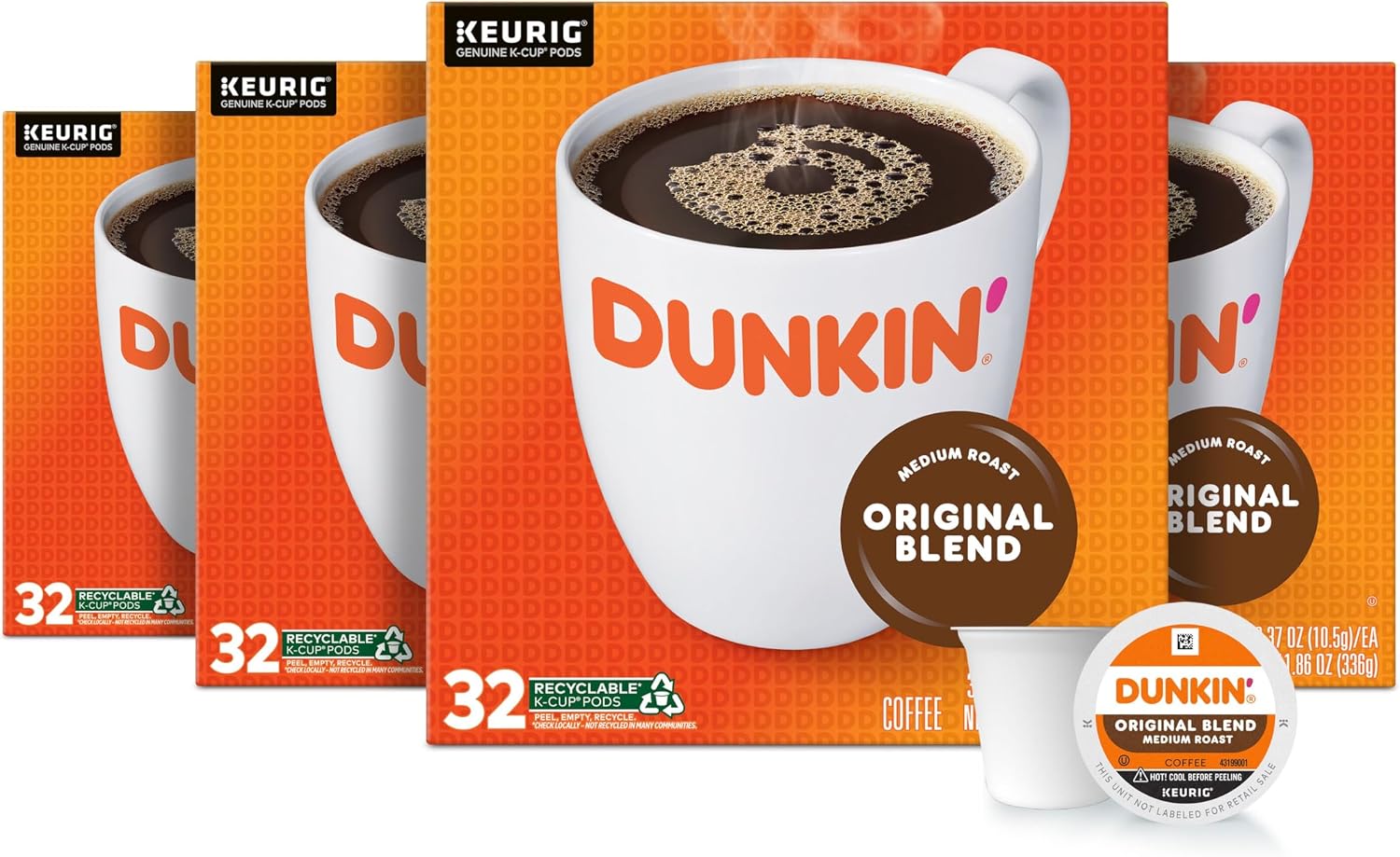 Dunkin Coffee, Original Blend Medium Roast Coffee, 128 K-Cup Pods