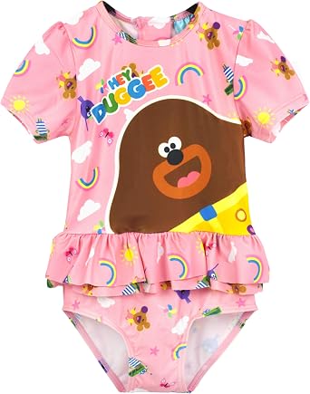 Hey Duggee Swimsuit Girls Cbeebies Pink Frill Sunsafe Swimming Costume Kids