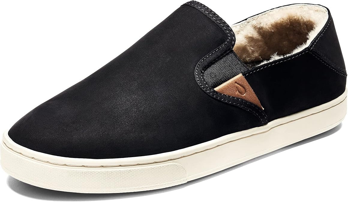 OluKai Pehuea Heu Women's Slip-On Sneakers, Genuine Shearling & Premium Waterproof Nubuck Leather, Cozy Slippers with Drop-in Heel Design