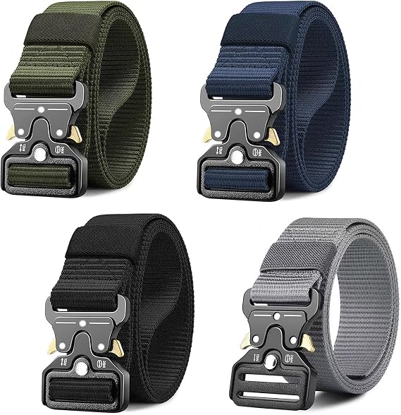 4PCS Tactical Belt, Work Belts for Men Military Quick Release Nylon Adjustable Webbing Belt for for Outdoor Work Daily Casual Use
