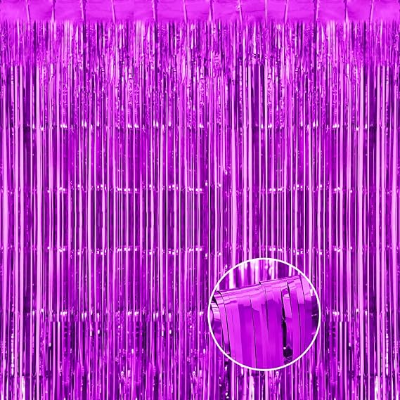 4 Pack Purple Thicken Foil Fringe Curtains Decorations 3.2x6.5ft, Photo Backdrop for Birthday Bachelorette Bridal Shower Baby Shower Graduation Party, Party Streams Decor
