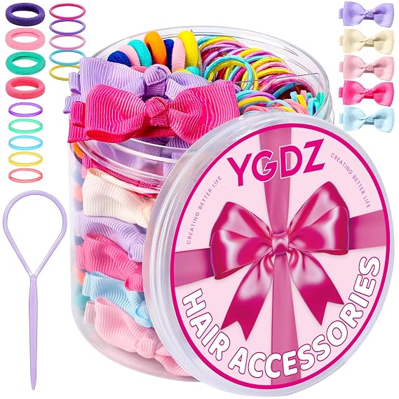 YGDZ Hair Accessories for Girls, Toddler, Elastic Baby Hair Ties, Rubber Bands for Hair, Bow Hair Clips, Christmas Stuffers Xmas Gift, Small Hair Bands for Thin Hair, Hair Accessories for Kids