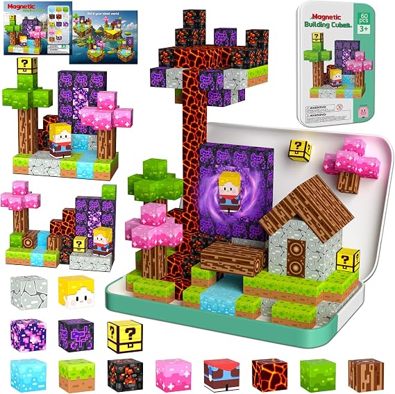 60PCS Mini Magnetic Blocks Travel Toys for Kids Ages 4-8, Airplane Toy