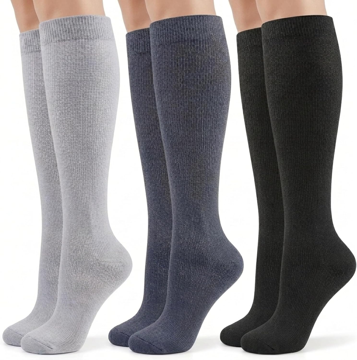 CAMBIVO 3 Pairs Compression Socks for Men and Women 8-15 mmHg, Flight Socks Compression Stockings for Work, flying, Running, Hiking, Recovery, Daily Wear, Active Lifestyles