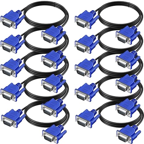5FT VGA Cable 10 Pack, 15 Pin Male to Male VGA Monitor Cord, 1080P Full HD