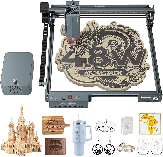 AtomStack A40 Pro V2 Laser Engraving Machine 40 W/20 W Switchable 500 mm/s High Speed Laser Engraver with Air Assist Auto Focus Laser Engraving Machine Laser Cutter for Wood Metal Glass