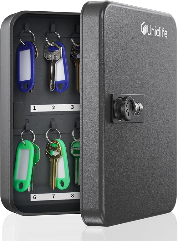 Uniclife 20-Key Steel Key Cabinet, Black Key Box with Combination Lock