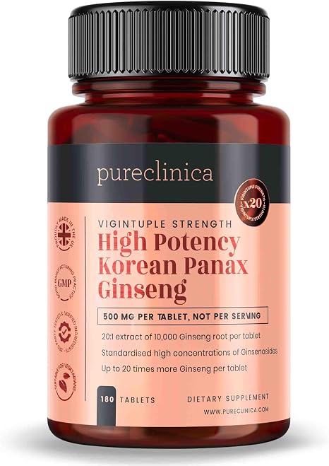 Pureclinica High Potency Korean Panax Ginseng 10000 mg x 180 Tablets - 6 Months Supply