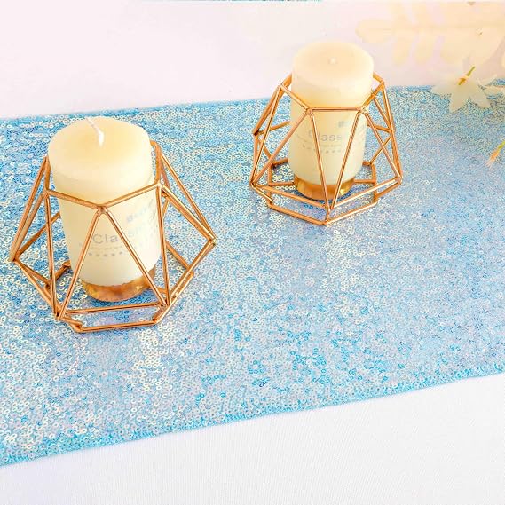 ShiDianYi Holographic Sequin Table Runner 12"x72", Iridescent Blue