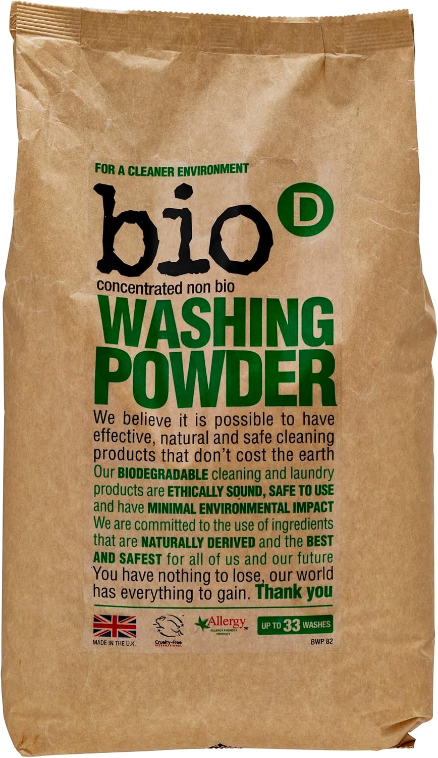 Bio-D Concentrated Non Bio Laundry Washing Powder 2kg | 33 Washes | Fragrance Free | Tough on Stains | Eco Friendly | Allergy Friendly | Gentle on Sensitive Skin | Vegan | Cruelty Free