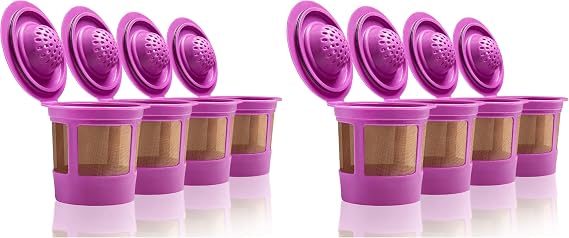 4 Reusable K Cups for Keurig Coffee Makers - BPA Free Universal Fit Purple Refillable Kcups Coffee Filters for 1.0 and 2.0 Keurig Brewers (Pack of 2)