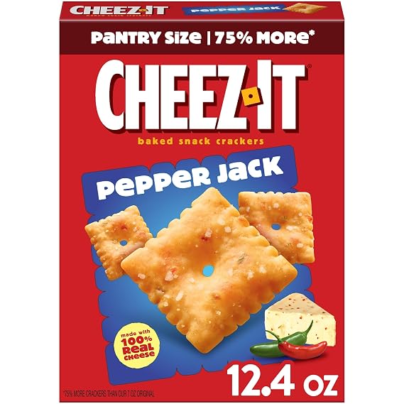 Cheez-It Cheese Crackers, Baked Snack Crackers, Office and Kids Snacks, Pepper Jack, 12.4oz Box (1 Box)