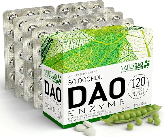 MAX DAO Enzyme Supplement - Histamine Blocker with Diamine Oxidase - 120 Tablets, 50,000 HDU per Tablet - Adjustable Dosage, Extended Release