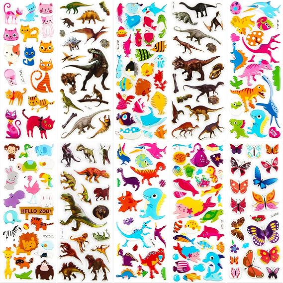 Animal Puffy Stickers for Kids, 52 Sheets, 1100 Stickers, 3D, Multicolor, Cartoon, Waterproof, Reusable