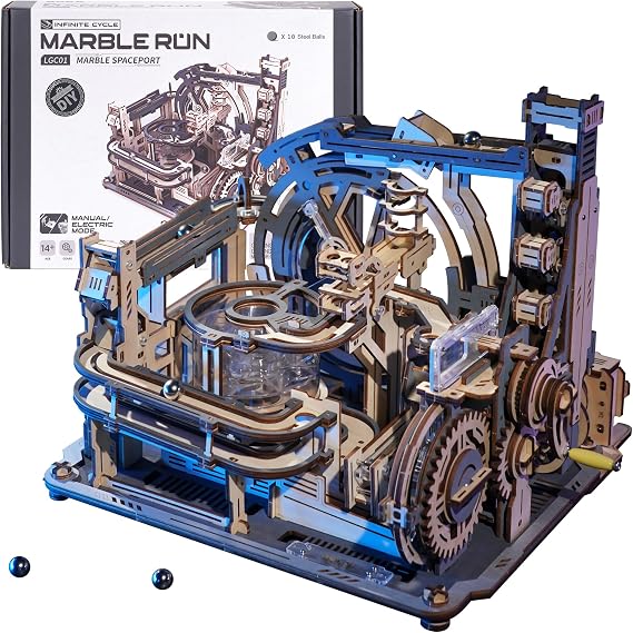 RoWood Marble Run Model Kit, Dual Manual & Electric Kit with 10 Steel Balls