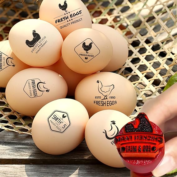 Custom Egg Stamps for Fresh Eggs Personalized, Personalized Chicken Egg Stamp with Logo Name, Customized Egg Stamper for Chicken Eggs, Custom Rubber Stamps for Farm Chicken Coop Branding 1"