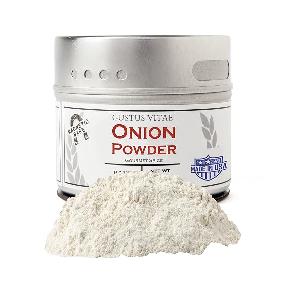 Gustus Vitae | Onion Powder | All Natural Granulated Onion | Premium Ingredients | 100% Dried Onion | No Filler | Non GMO | No MSG | Made in USA | Magnetic Tin | All Purpose Spices
