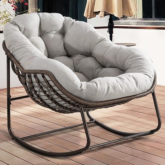 HOMEFUN Outdoor Patio Rocking Chairs, Oversized Papasan Rock Chair