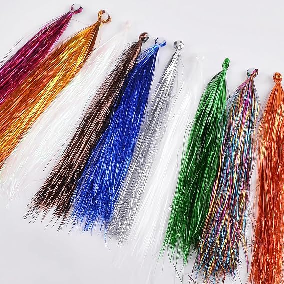 Fishing Teasers,12/18pcs Saltwater Bucktail Teasers Mylar Flash Teaser Tail Trolling Skirt Lures for Flounder Rigs Saltwater Fishing Lures Plugs 3 Colors