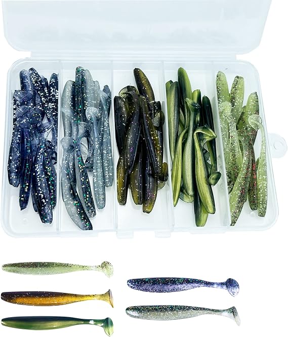 Paddle Tail Swimbaits,Soft Plastic Fishing Lures Swim Baits for Bass Fishing,30/50pcs with Box,Soft Plastic Swimbaits for Bass Trout Crappie Lures Kit for Saltwater Freshwater