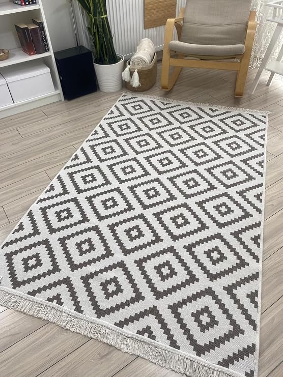 Kilim Çift Taraflı Dokuma Kilim Bej-Beyaz (80 * 150cm)