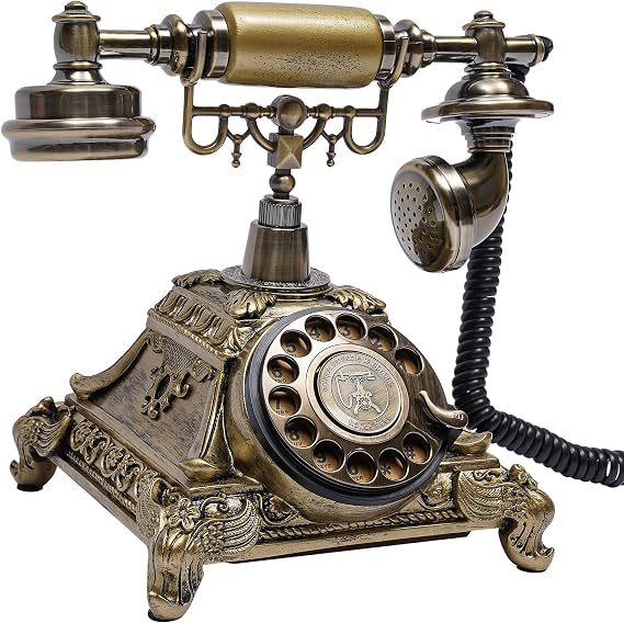 Retro Vintage Antique Resin Telephone,Old Fashion Home Rotary Phones with Mechanical Ringer (Gold)