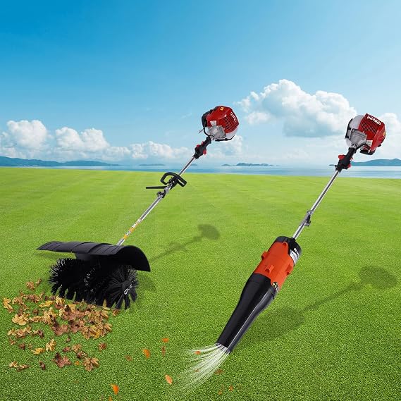 Gas Power Handheld Turf Lawn Sweeper W/Blower, 52cc 2 Stroke 2.3HP Portable Artificial Grass Brush Power Broom Cleaner Tools Snow Sweeping Broom for Sweeping Driveways, Sidewalks
