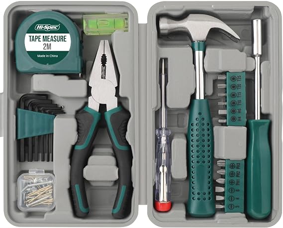 Hi-Spec 25 Piece Tool Set, Home Use, DIY Tools, Home Tool Set, Mini, Work Tool Set, Includes Hammer and Screwdriver, Perfect for Car and Motorcycle Repair, Convenient Tool Box for Beginners, Basic
