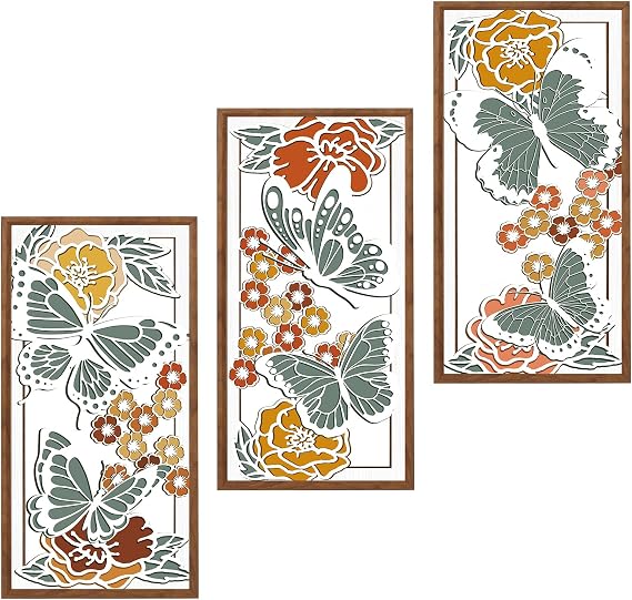 BINCUE Boho Floral Wall Art,Butterfly Wall Decor,Flower Wall Art Butterfly,Spring Artwork Wildflower,Modern Mid Century Hanging Decor Bohemian Botanical for Living Room Bedroom Bathroom 8x16 Inches