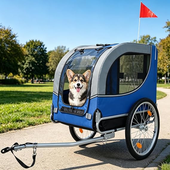 Large Dog Trailer for Bike, Folding Bike Trailer for Dogs with 18.9" Wheels, 120LB Capacity All-Terrain Pet Carrier, Universal Bicycle Coupler