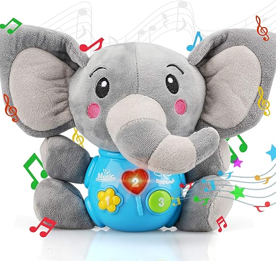 STEAM Life Plush Musical Elephant with Lights, Babies 0-36 Months, Gray