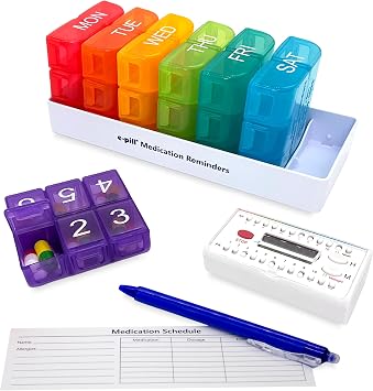 e-Pill 7 Day Weekly Pill Organizer 6 Times a Day Medicine & Vitamin Box with 6 Alarm Reminders